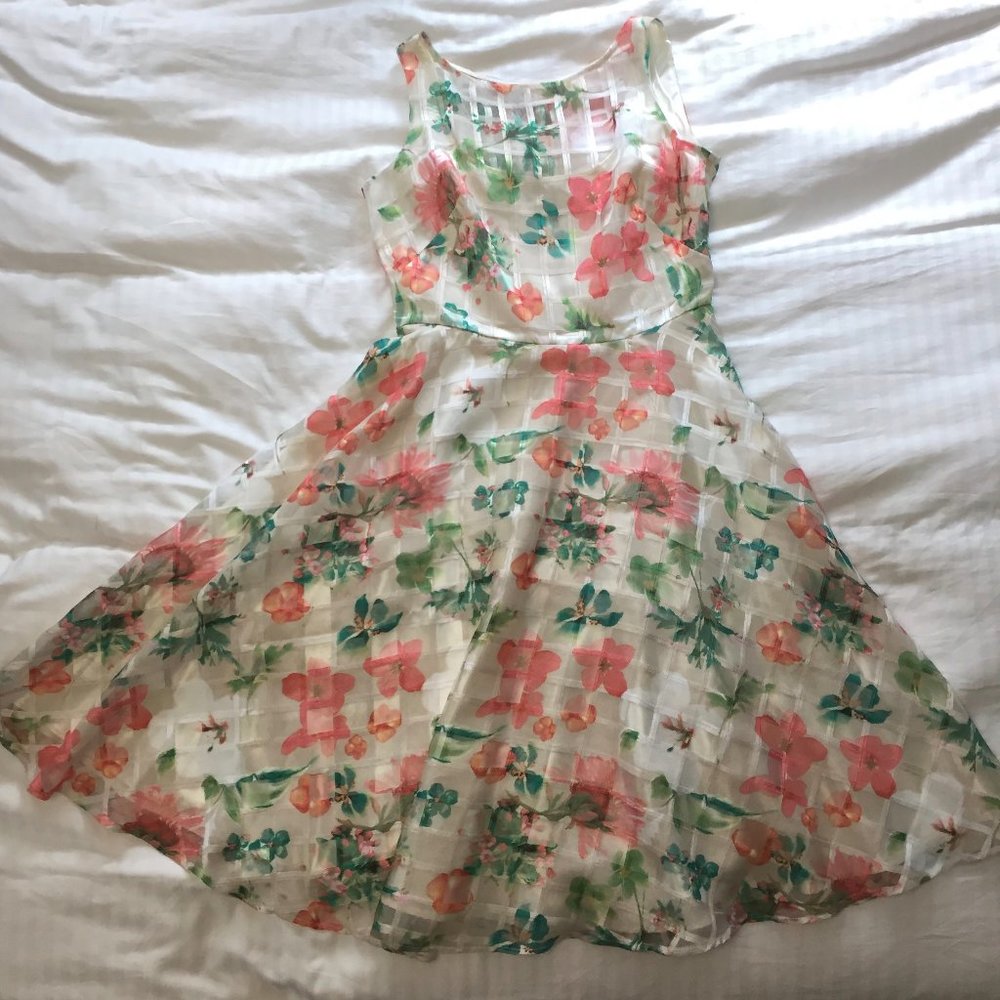 Julian Taylor Cream/Green/Coral Cocktail Dress